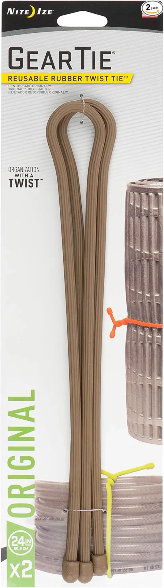 Nite Ize Gear Tie Reusable Rubber Twist Tie 24 in. - 2 Pack (Coyote)