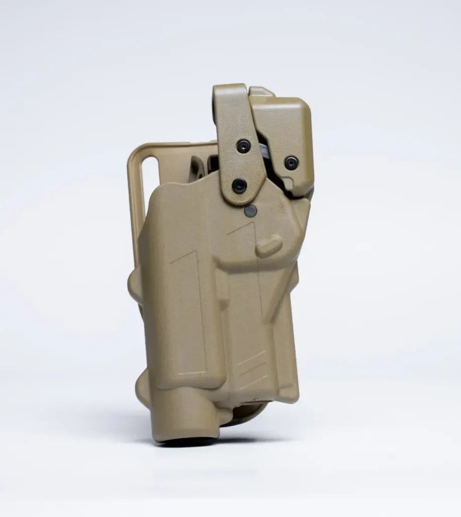 [R3-M-0057-TN-LH-LL-A0-B] Rapid Force Level III Duty Holster for Glock 17/19/45 MOS - Mid Ride Belt Slide - Large Light (Tan) (Linkerhand)