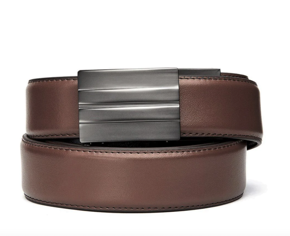 Brown Leather Gun Belt 1.5 X2 Gunmetal KORE